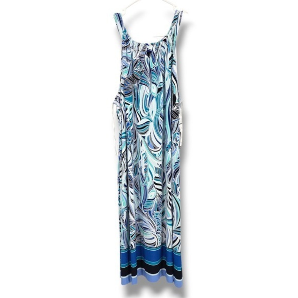 New Perceptions New York Women's Size Large Aqua Multi Print Sleeveless Dress